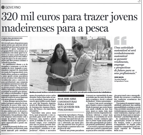 320 mil euros para trazer jovens madeirenses para a pesca